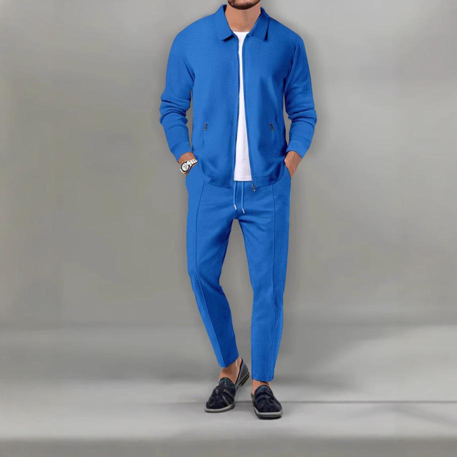 

2025 Men s Autumn Slim Waffle Zipper Lapel Jacket XL