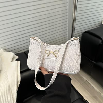 Sweet Girl Heart Weave Pattern 2025 Spring New Simple Fashion Foreign Style Bow Underarm Shoulder Bag