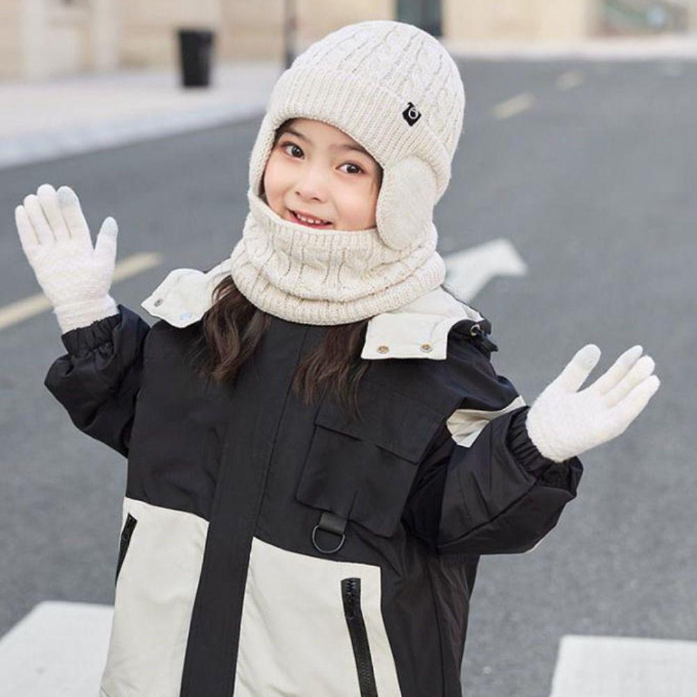 3Pcs/Set Solid Color Winter Pullover Hat Coldproof Ear Protection Caps  Streetwear