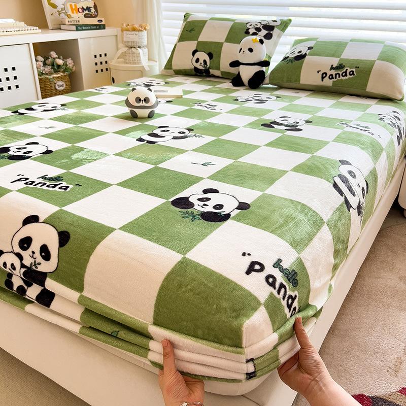 Winter Warm Flannel Fleece Bed Sheet Cartoon Flower Printed Thick Bed Sheets for Winter Single/Queen/King Soft Plush Bed Sheet