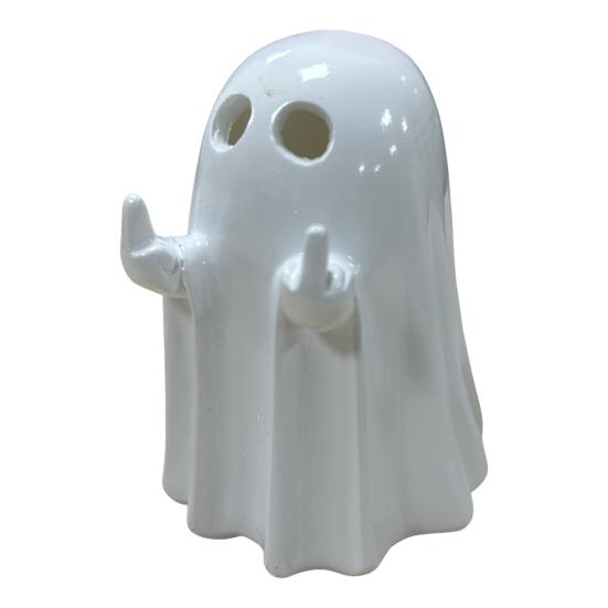 Pryskyřičná svítící dekorace duch pro Halloween Malá bílá figurka ducha Roztomilá svítící soška ducha pro domácí stolní patrovou podnosovou dekoraci