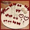New Fashionable Flocked Earrings, Silver Needle Bow Earrings, High-end Feeling, Niche Red Earrings