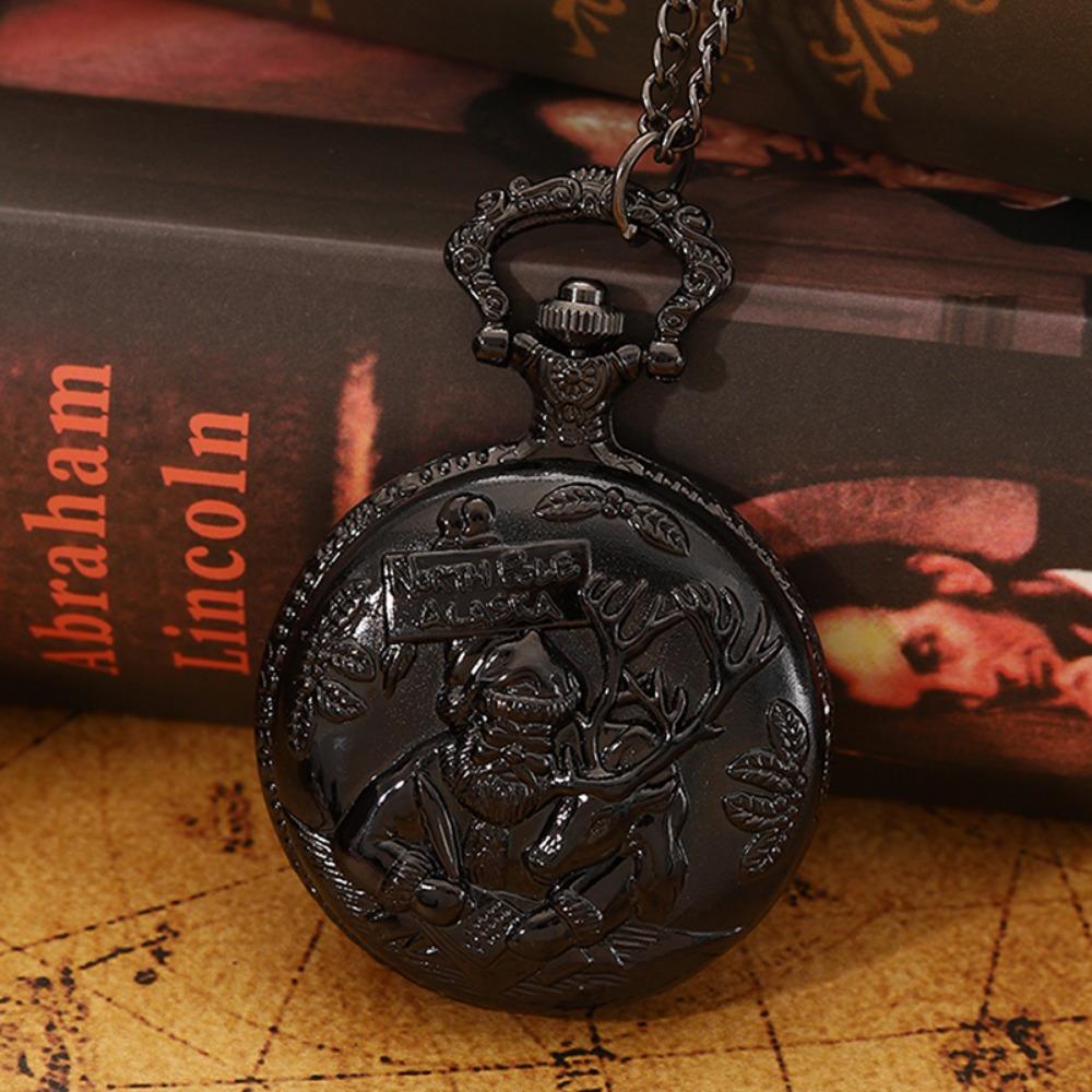 2 pezzi/set, Orologi da tasca da donna, Classico alla moda Babbo Natale Renna Orologio da tasca al quarzo, Collana a catena moda natalizia vintage Orologio da donna.