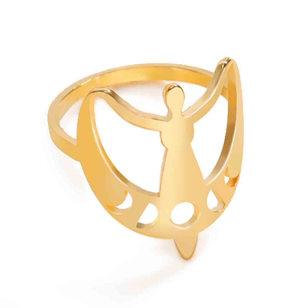 Dawapara Crescent Moon Fashion Women Ring Lunar Moon Phase Witch Stainless Steel Lucky Amulet Minimalist Jewelry
