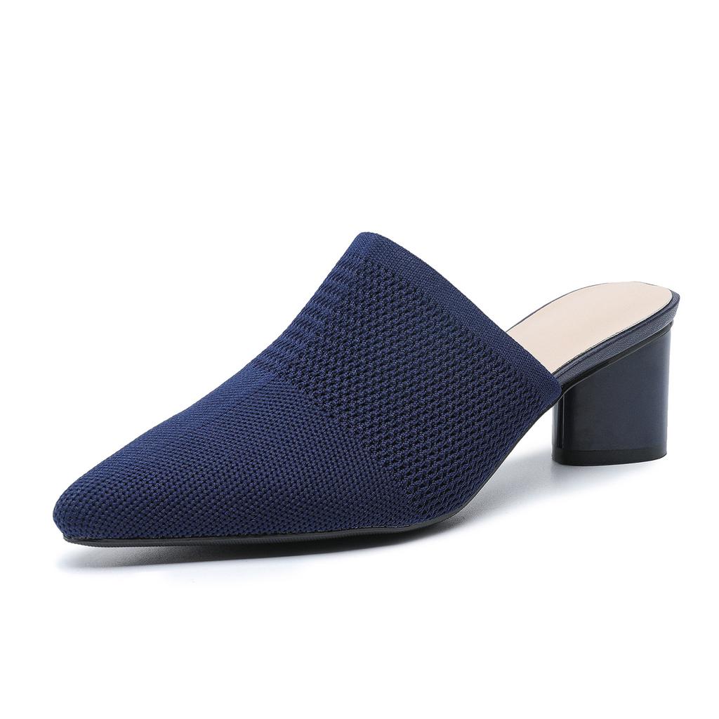 Damen Spitz Gestrickte Hohe Absätze Schuhe Sommer Hausschuhe Elegante Klobige Hohe Absätze Baotou Solide Damenschuhe Weibliche Sandalen