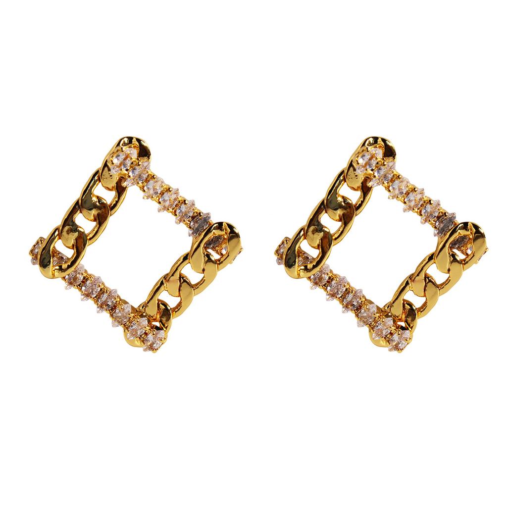 Shining Zircon Splicing Metal Chain Stud Earrings Cold Wind Hollow Geometric Rhombus Earrings Silver Needle 118