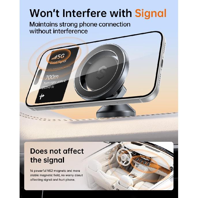 SYNCWIRE MagSafe Car Mount, Magnetic Phone Holder, Space Gray, 1 Pack
