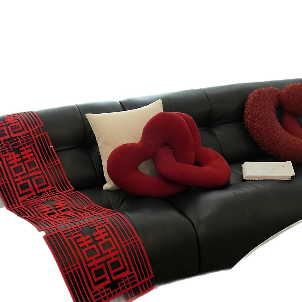 Festive Red Heart Backrest Cushions for Wedding Room Décor - Pair of Simple and Elegant Sofa Throw Pillows