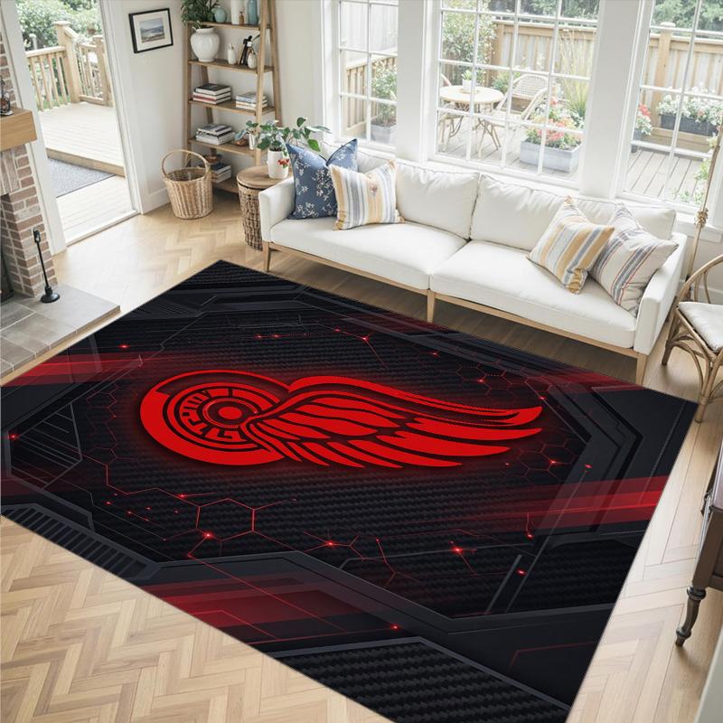 Detroit Red Wings Design Crystal Velvet Carpet Cozy Non?Slip Printed Rug For Bedroom Living Room Entrance
