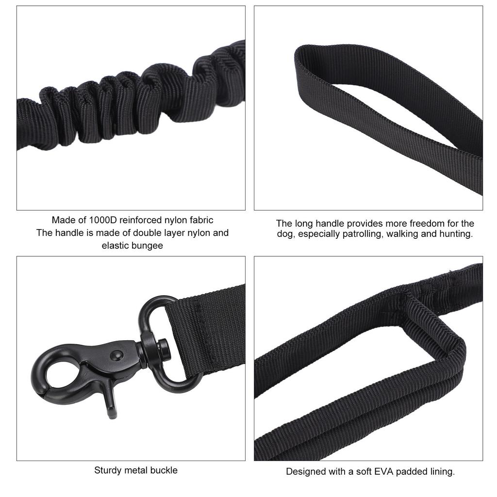 Heavy Duty Bungee Dog Leash Elastic s Rope with 2 Padded Control Handles for Military Dog Training Night Walking