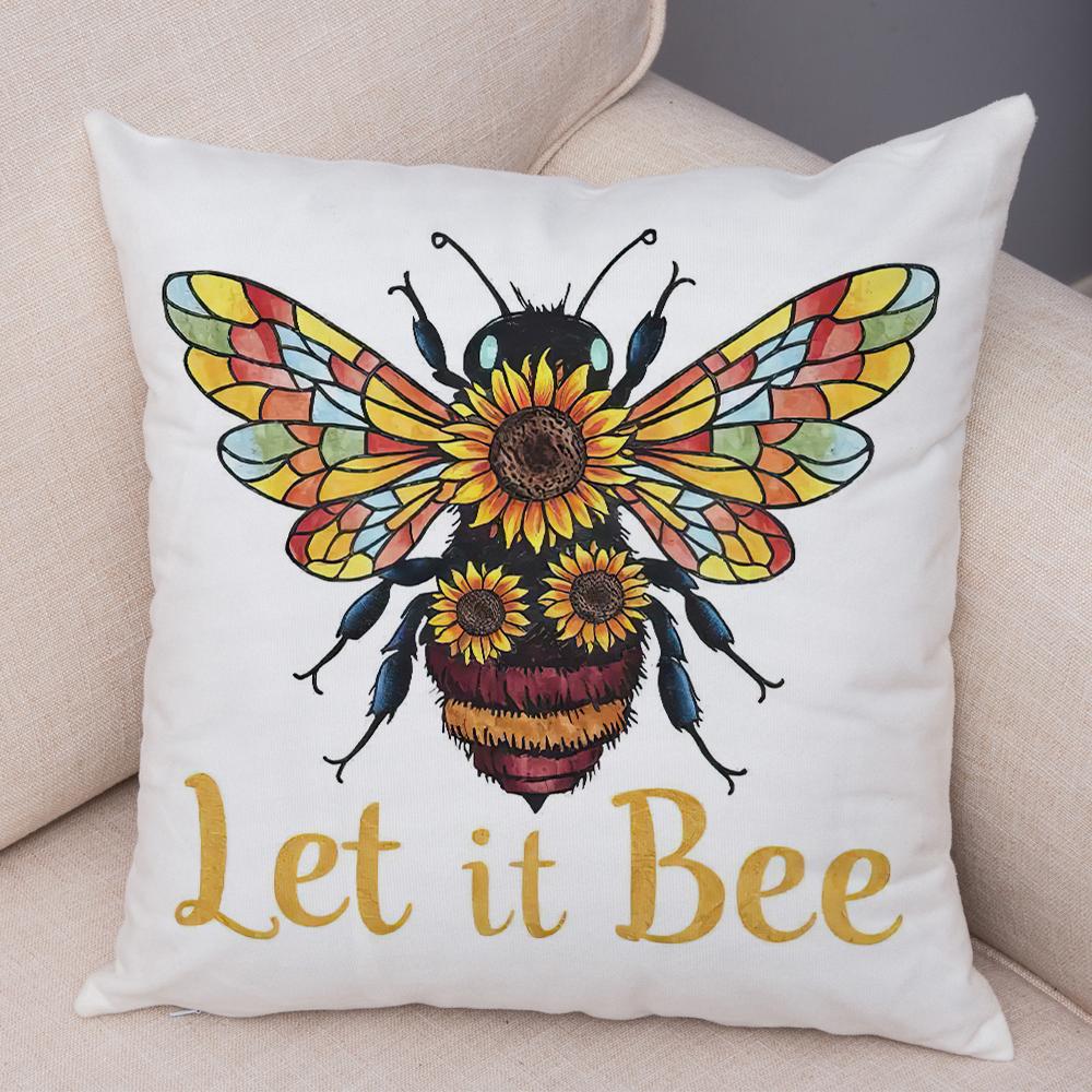 Sweet Bee Pillowcase Double Print Bee Yourself Cushion Cover Soft Plush USBee Pillowe Case for Sofa Home Car