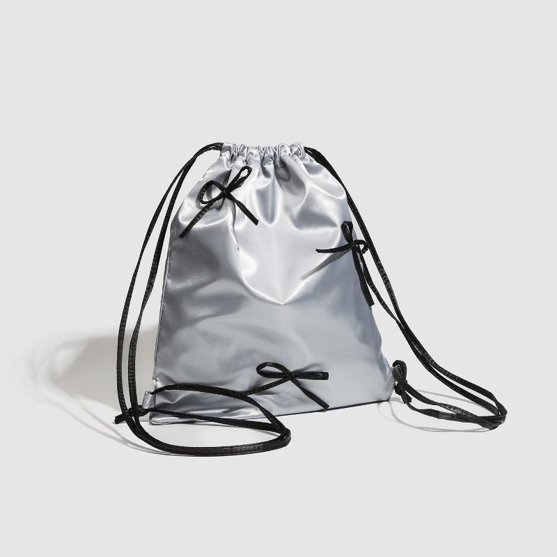 Schleifenförmiger Satin-Kordelzug-Rucksack, Kordelzugbeutel, Niedlicher kleiner Rucksack