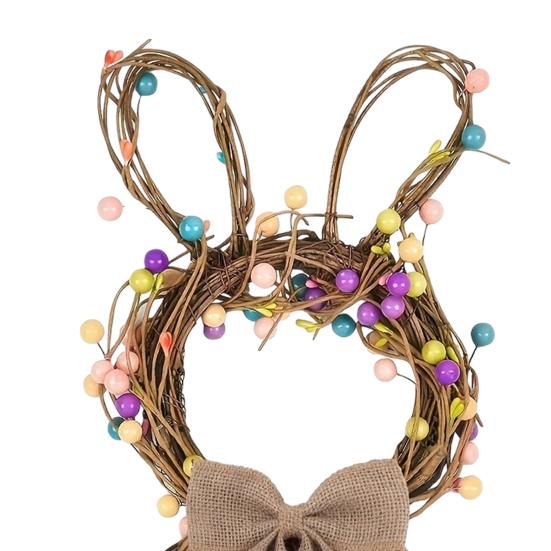 Easter Bunny Wreath with Pastel Eggs Artificial Twig Wreath with Burlap Bow Spring Rabbit Shaped Door Wreath for Front Door Decor