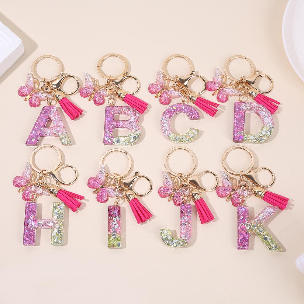 Gradient Color Initial Keychain with Sequin Butterfly & Tassel - Perfect Jewelry Bag Accessory & Holiday Gift