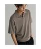 Lecture Cotton Collared Neck Short Sleeve Knit Beige