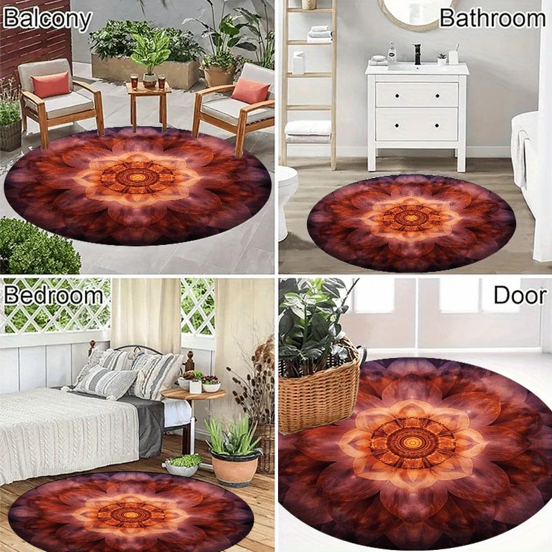 Luxury  Red Floral Pattern Round Shape Floor Mats Kitchen Hallway Runner Rug Bedroom Living Room Soft Carpet Non-slip Area Rug
