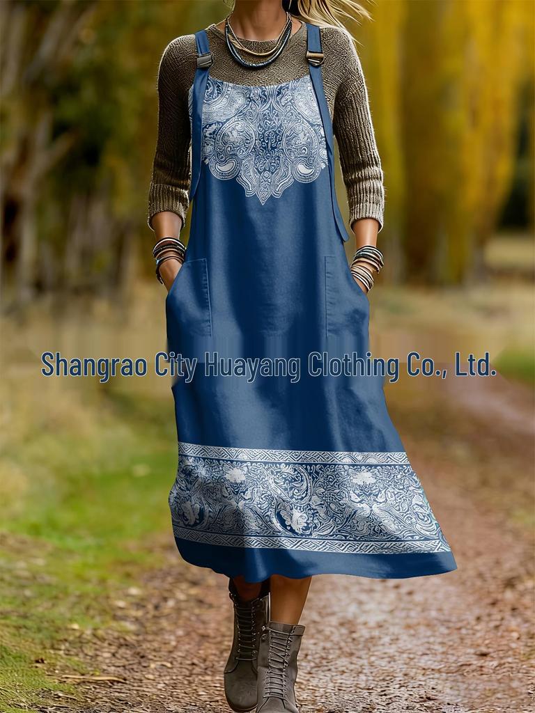 2026 Spring Women's Retro Ethnic 3D Print Dress