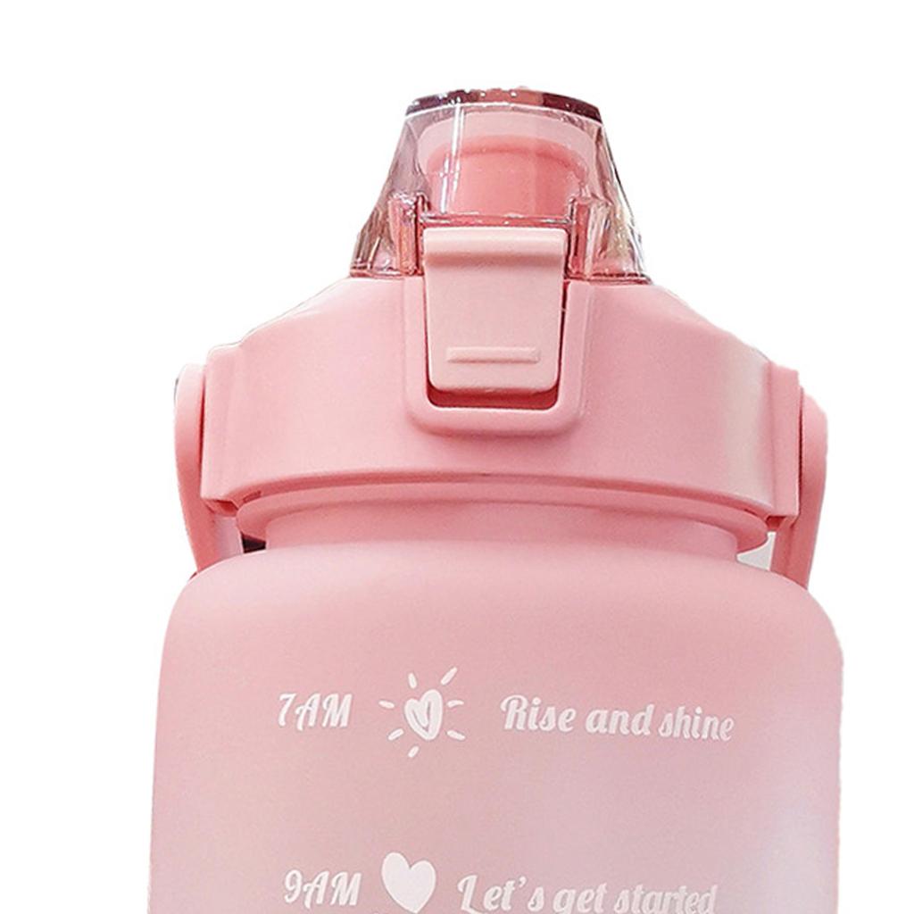 Straw Bottle Leakage Proof Frosted Gradient Color One Click Open Sports Water Cup with Handle Clear Scale 2000ml Pink