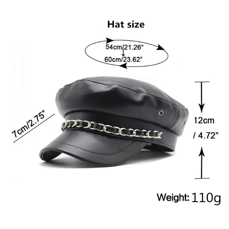 Women'S Pure Pu Leather Metal Chain Button Navy Hat Seasonal Windproof Warm Women'S Cap