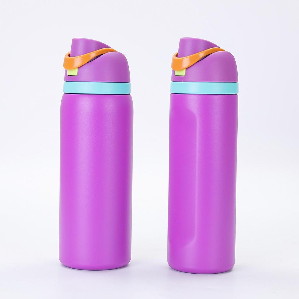 Double-Drink Lid Stainless Steel Insulated Sports Cup with Straw, Large Capacity, Flip-Top, Carry Rope