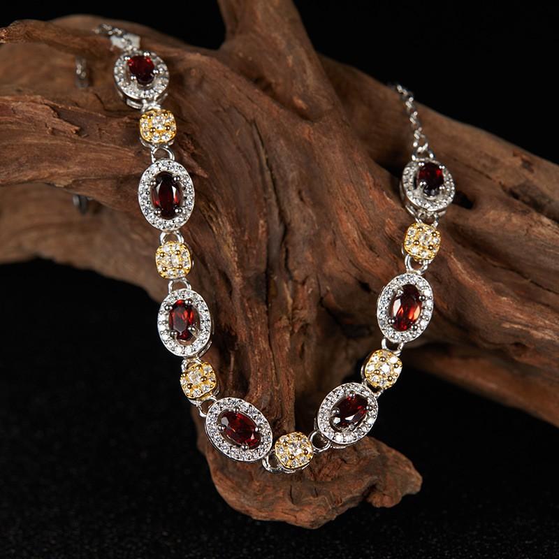 Womens Fashion Bracelet Natural Garnet Topaz Gemstone Jewelry