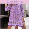 Bohemian Floral Print Dress With V Neck Long Sleeves For Summer Vacation