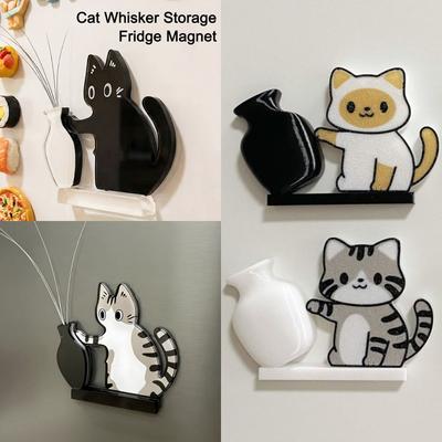 Katzen Schnurrhaare Kollektion Kühlschrankmagnet Zubehör Katze stößt Vase um Magnete Cartoon Katze Haare Gedenk Aufbewahrungsbox Heimdekoration