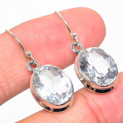 Natural Crystal Quartz Gemstone 925 Solid Sterling Silver Earring 1.25" U6s95