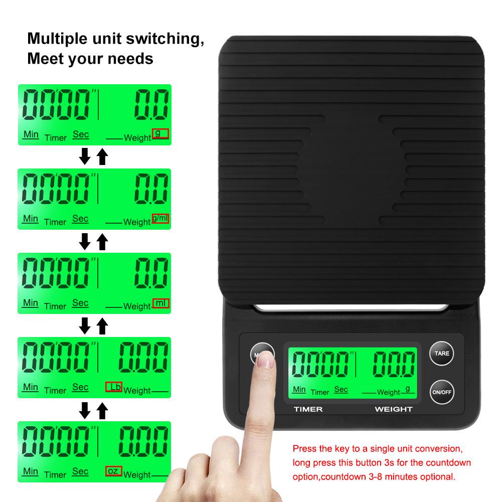 0.1G/3Kg Precision Sensor Hand Drip Coffee Scale Kitchen-Food Weighing Tool US 0.1G/3Kg Precision Sensor Hand Drip Coffee Scale Kitchen-Food Weighing Tool US