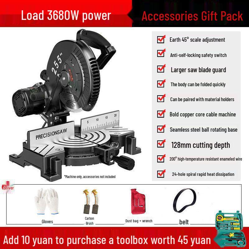 High Precision 10" Aluminum Alloy Miter Saw, 45º Multifunctional Cutting Machine