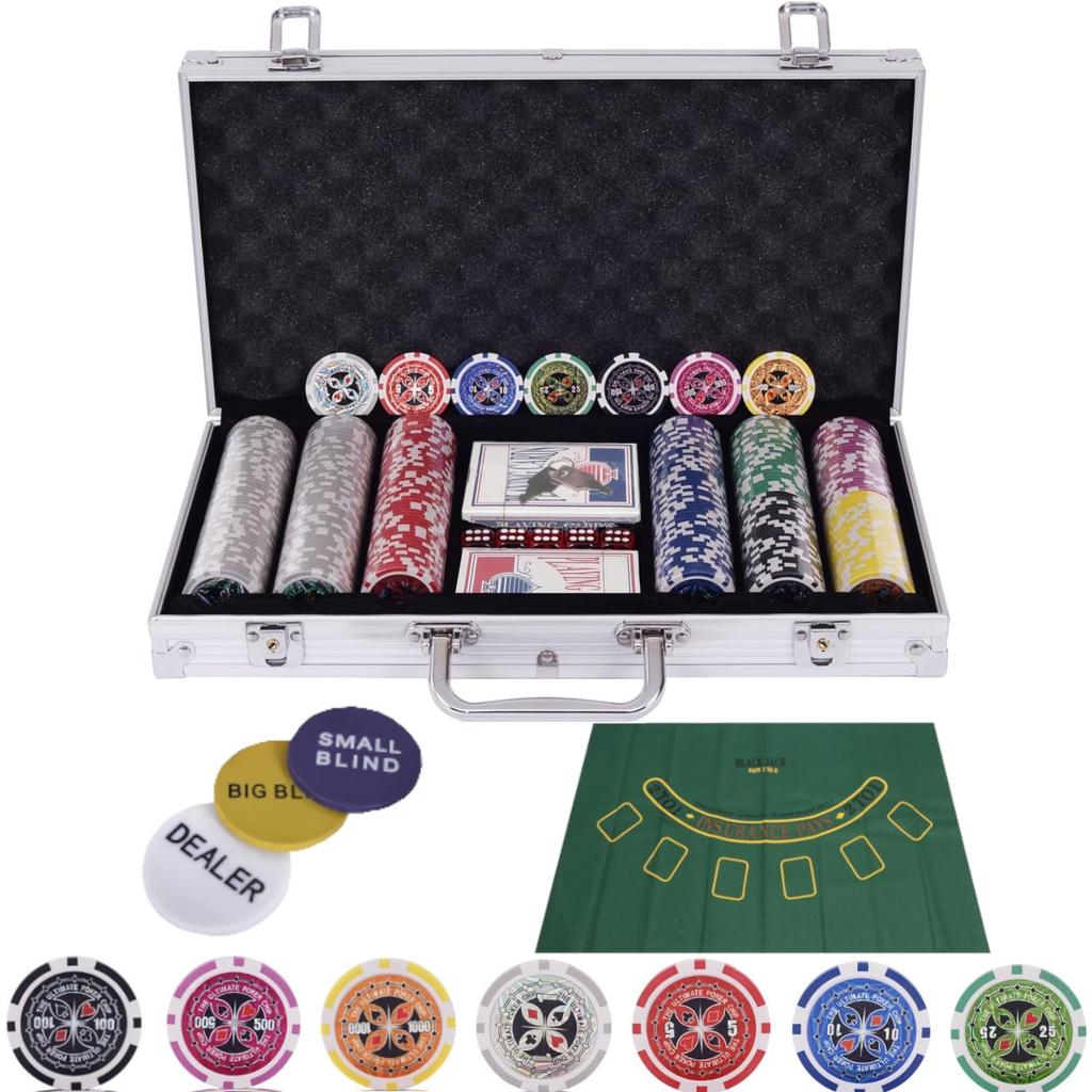 Sada kasina s BJ 300 Sada pokerových žetonů s čísly kasina s hracími 3 dealery Kasino Kasino Stříbrný kufřík podložky, žetonů, sady, karet, žetonů, hry, sady,