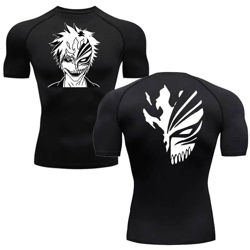 Anime Bleach Męska Koszulka Sportowa BJJ Rashguard MMA Kompresyjna Męska Koszulka na Siłownię Fitness Boks Koszulki Szybkoschnąca Treningowa Oddychająca Koszulka Top