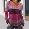 2025 Cross-Border V-Neck Color-Blocked Long-Sleeve T-Shirt