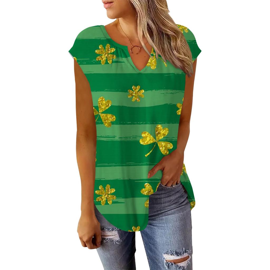 T-skjorter med sommerhette for kvinner Trendy Løs Uformell Dressy V-hals Plisserte tunikaer Tank-tops