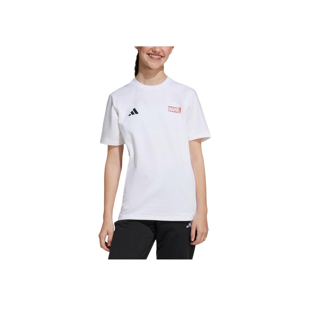 Adidas Marvel T-Shirt Logo Round Neck Pullover Short Sleeve Kids tops White JF3636