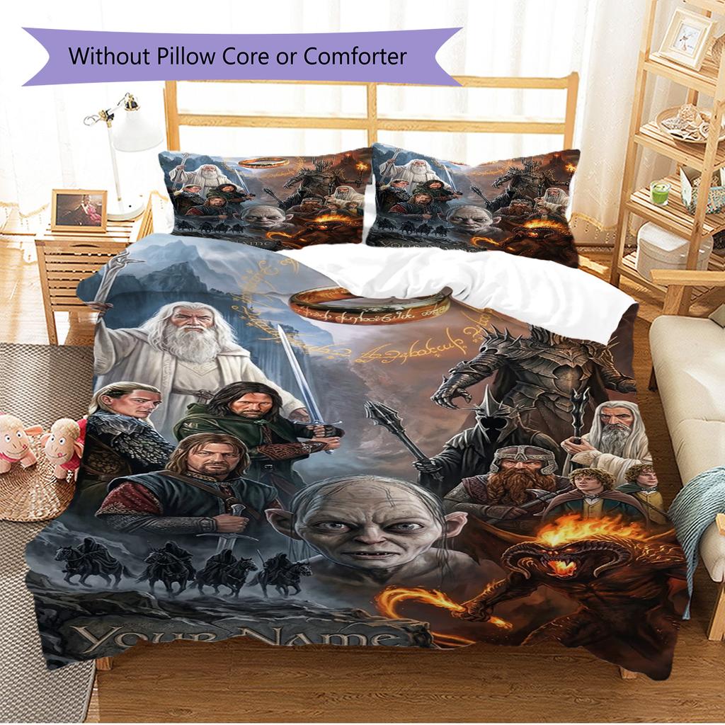Name Custom Adventure Movie Lord Rings Pattern Bedding Set Quilt Cover Pillowcase Home Decor Gift (1 * duvet cover + 2 * pillowcase, without core)