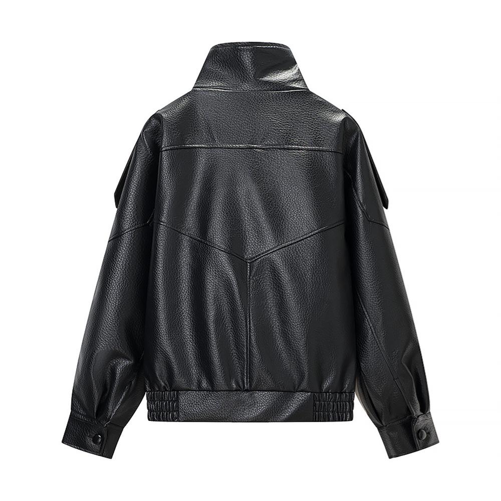 2026 Women's Retro PU Leather Jacket: Stand Collar, Loose, Short Motorcycle Style