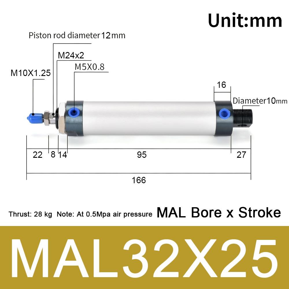 1Pcs 16/20/25/32/40mm Cylind Bore Pneumatic Air Cylinder Double Compressed 25/50/75/100mm Strok MAL Cylinder Aluminum Alloy