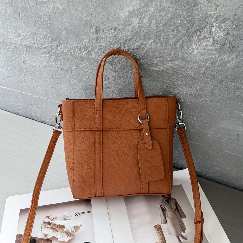 Bolso de piel vacuna bandolera Moda popular Color sólido Bolso de hombro para mujer Práctico Portátil Cesta de verduras Bolso sencillo para mujer