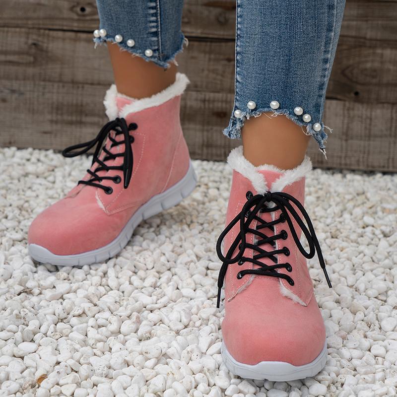 Black Faux Suede Lace Up Snow Boots Women Anti Slip Warm Short Plush Ankle Boots Woman Plus Size 43 Thick Sole Winter Shoes