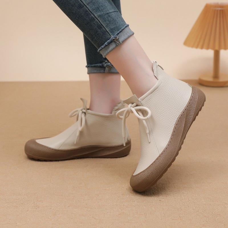 2026 Winter Echte Lederstiefel Damen Stiefeletten Warmes Plüsch für Kalten Winter Weich Marke Damenstiefel Winter Mutter Schuhe Schwarz Gelb Übergröße 41