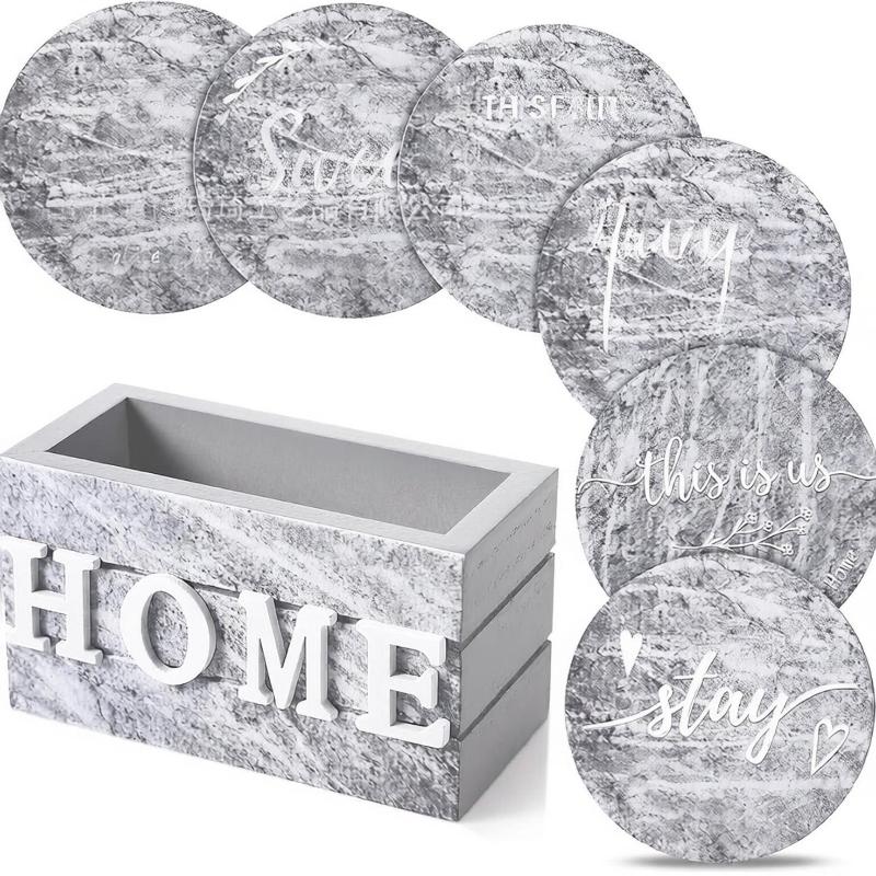 Natural Wooden Coasters For Drinks Set Of 6 Thick Absorbent Cup Pads With Storage Box For Coffee Wooden Table Protection