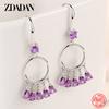 925 Sterling Silver Round Tassel Drop Earrings for Women Charm Jewelry Party Gift
