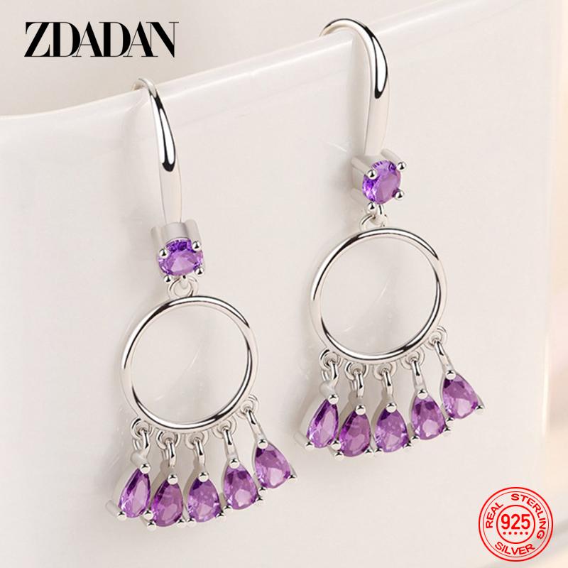925 Sterling Silver Round Tassel Drop Earrings for Women Charm Jewelry Party Gift