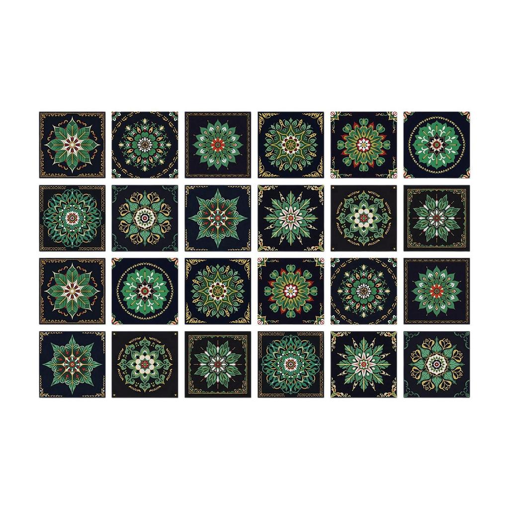 European Crystal Mandala 24 Pieces Self-Adhesive Wall Sticker, Waterproof Kitchen Bedroom Tile Sticker Pvc Wallpaper