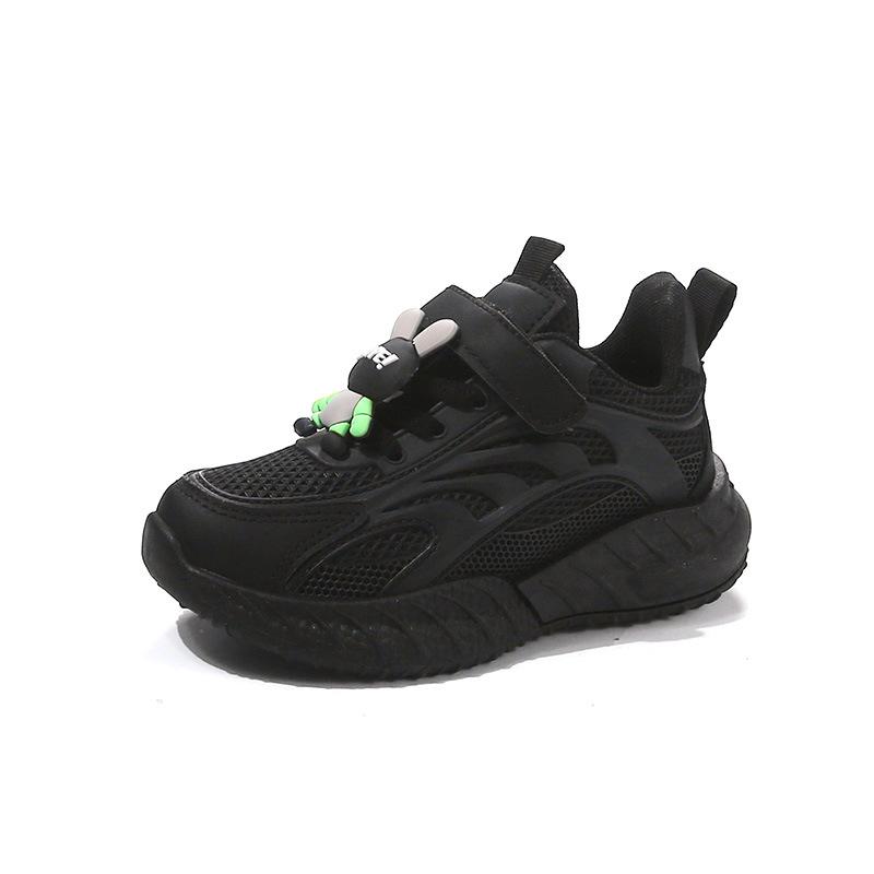 Kids Running Shoes Black Dirt-proof Boys Sneakers Thick Soft Sole 2025 New Children Sports Shoes Mesh Breathable Cute Rabbit