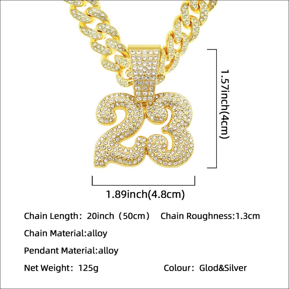 Fashion Men Hip Hop Number 23 Pendant Necklace With 13mm Crystal Miami Cuban Chain HipHop Iced Out Bling Necklaces Charm Jewelry