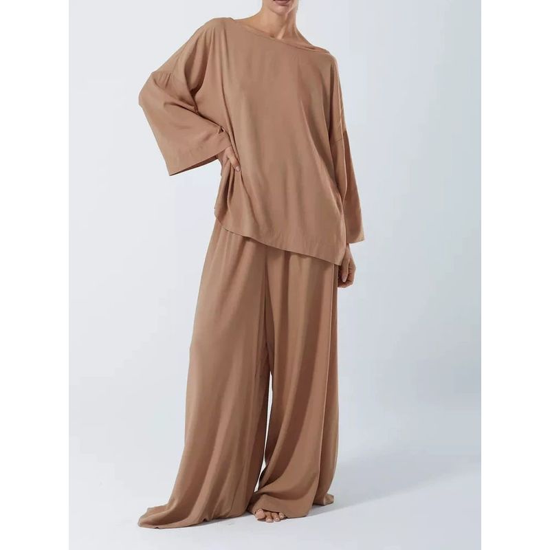 

New Arrival French Simplicity Lazy Casual Loose Top Pants Suit Loose Top and Pants Set Khakis 2XL