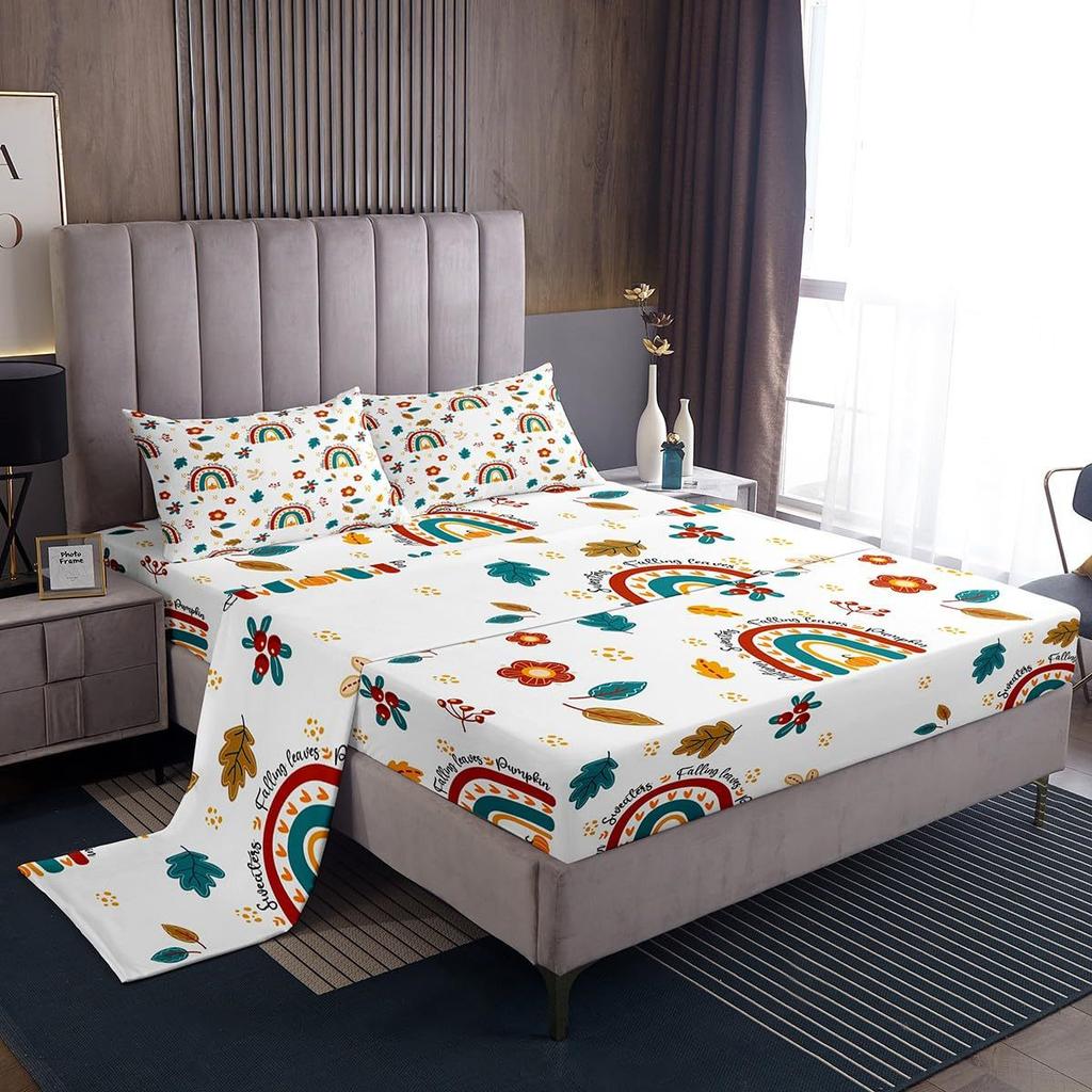 Cartoon mushroom pattern mattress four-piece bedding set bedroom dormitory bedding decoration
