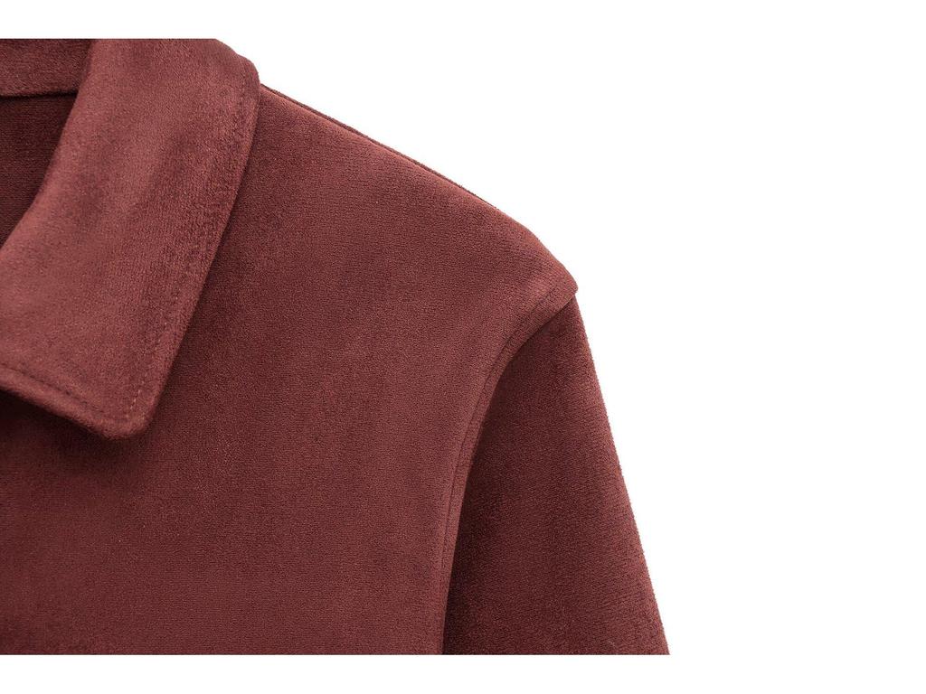 Chaqueta de Manga Larga para Mujer con Efecto Ante para Principios de Primavera 2025 con Cuello Vuelto